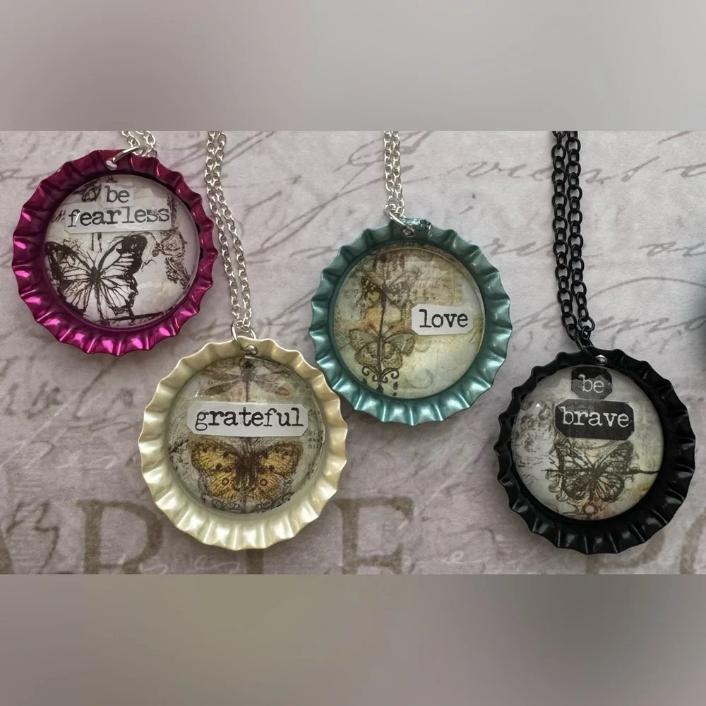 Glass Bottle-Cap Necklace🌸Inspirational 🌸Handmade. - Picture 2 of 6